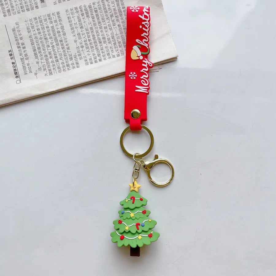 Cartoon Style Santa Claus Silica Gel Christmas Women's Keychain