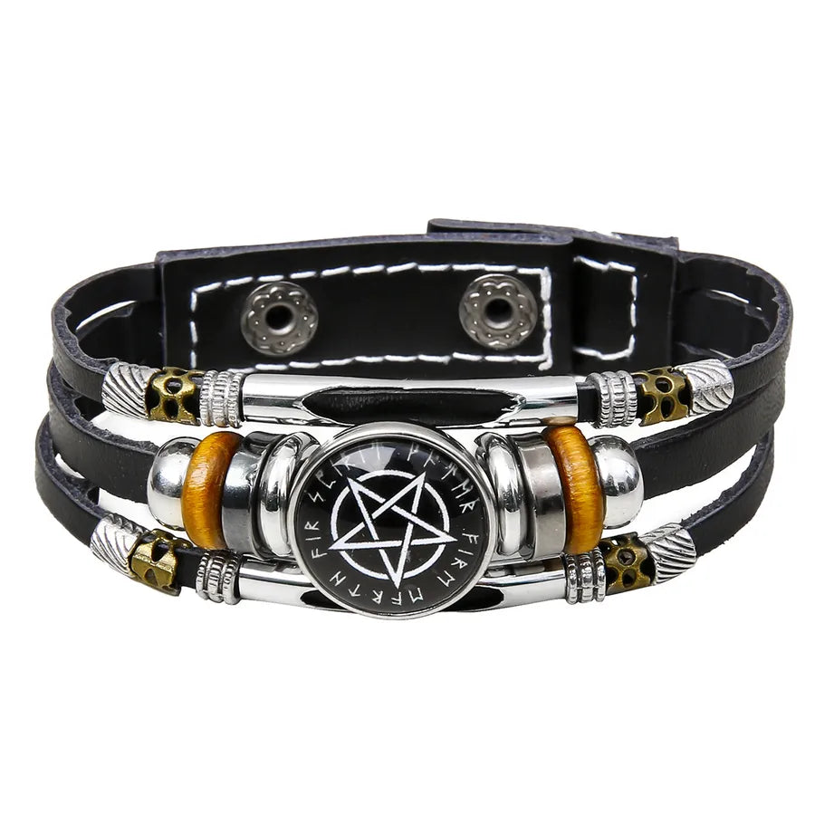 Hot Sale Viking Pirate Compass Pattern Leather Bracelet   Retro Multi-Layer Beaded Bracelet