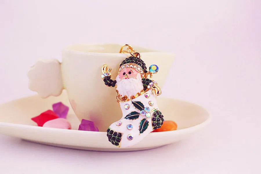 Cute Santa Claus Alloy Plating Inlay Rhinestones Christmas Unisex Bag Pendant Keychain