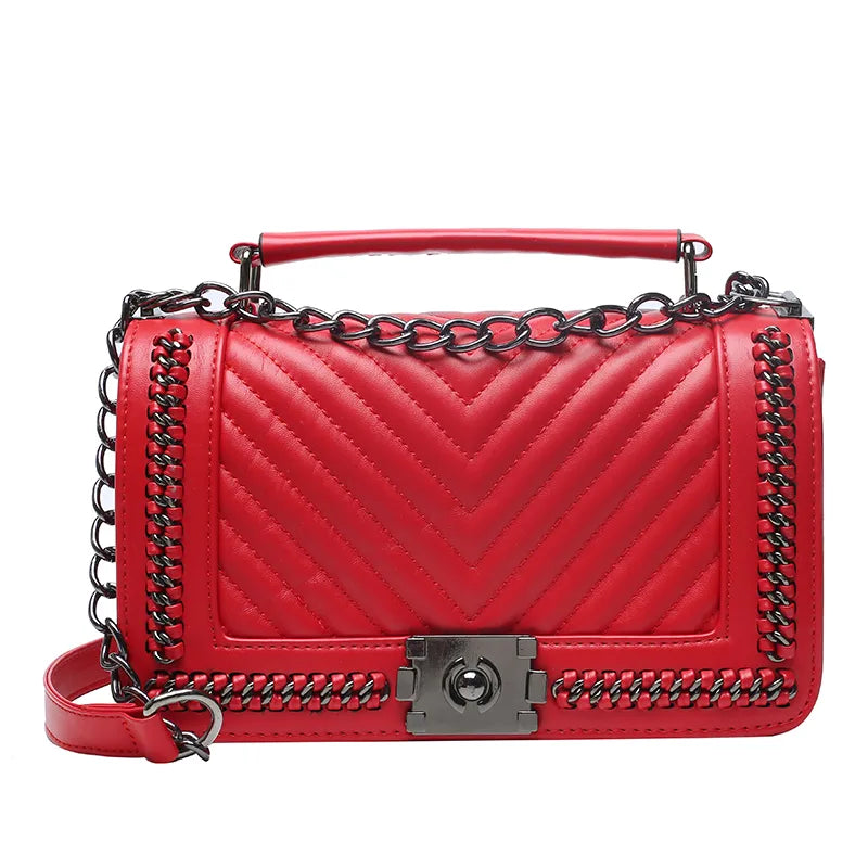 Women's Pu Leather Chevron Solid Color Streetwear Square Flip Cover Shoulder Bag