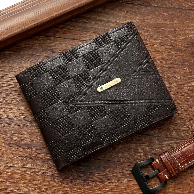 men's lattice pu leather open wallets