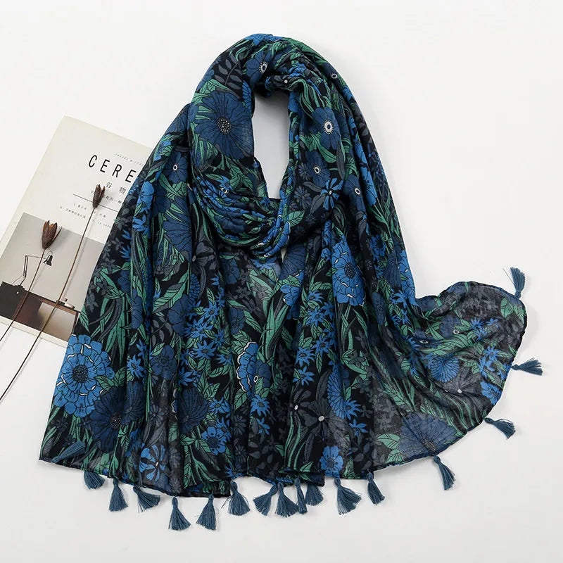 women's retro color block polyester printing scarf