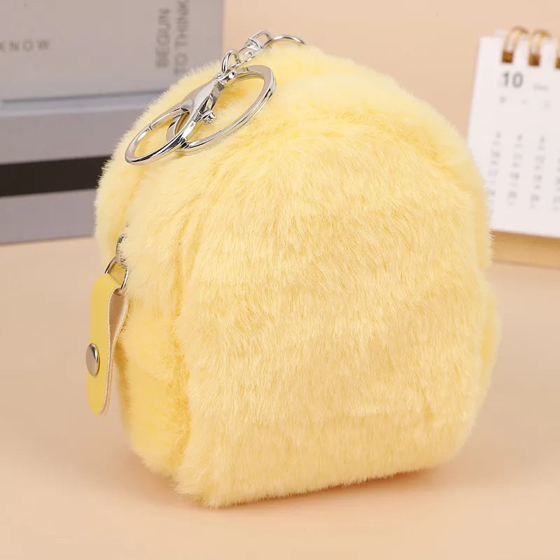 simple style solid color plush women's bag pendant keychain