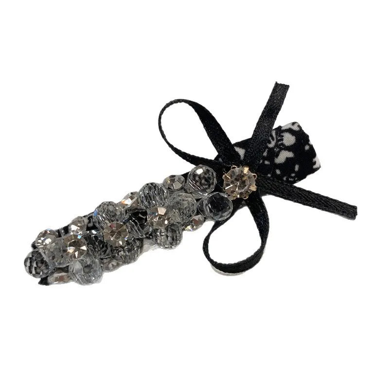 New Dongdaemun Crystal Fabric Hair Clip Headwear Floral Embellished Diamond Edge Duckbill Hairline Hair Clip Women's Accessory