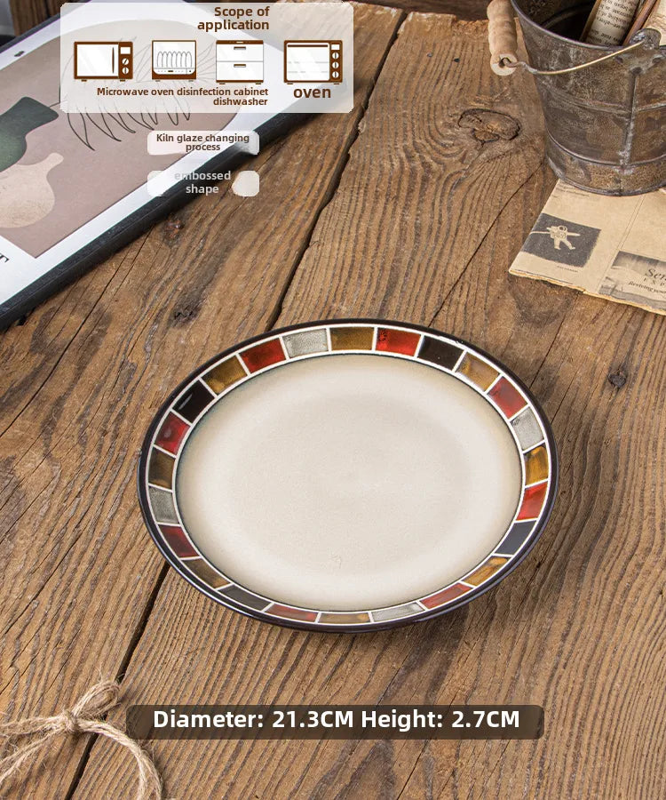 European Style Kiln Glaze Ceramic Tableware Creative Plate Set Salad Bowl Rice Bowl Steak Disc Fish Plate Mug