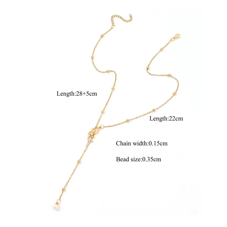 Wholesale Jewelry Elegant Simple Style Classic Style Double Heart Letter 201 Stainless Steel 304 Stainless Steel Artificial Pearl Zircon Ball Clip Chain Pendant Necklace