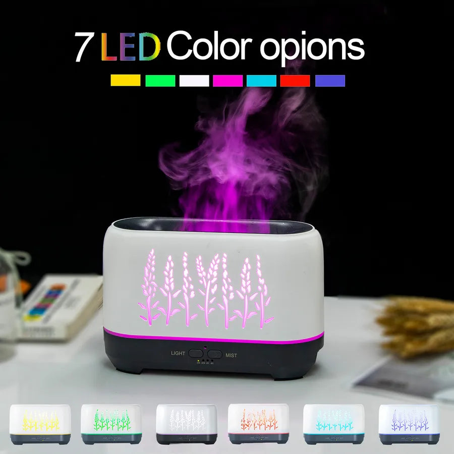New wood grain hollow wheat ear WiFi flame humidifier household flame essential oil aromatherapy machine  products wholesale
