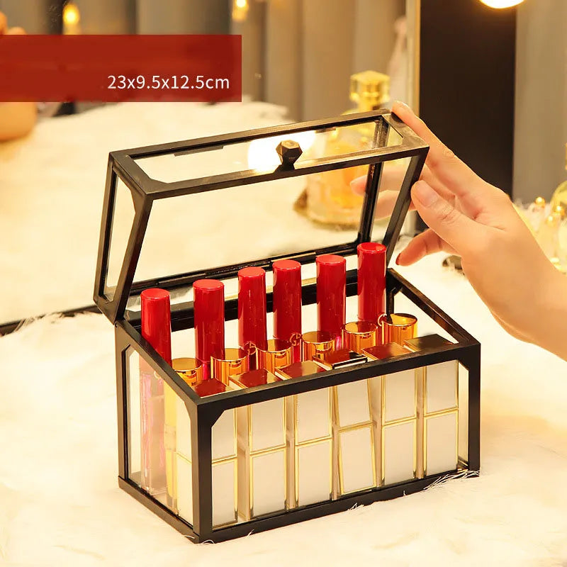 Internet Red Lipstick Storage Box Dustproof Desktop Lip Glaze Multi-Grid Cosmetic Lipstick Rack Storage and Fidelous Box Transparent with Lid