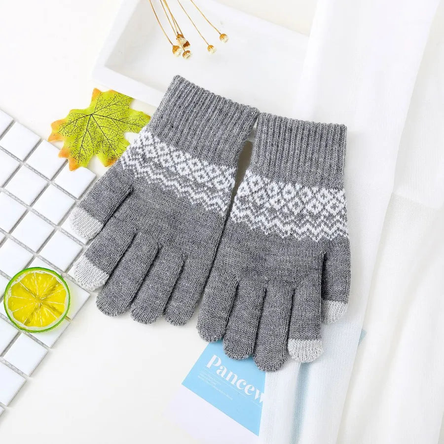Gloves manufacturers supply jacquard touch screen gloves knitted fleece-lined thickened autumn and winter warm wave pattern gloves winter