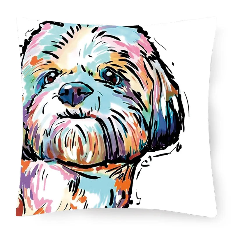 cute pastoral cartoon dog plush throw pillow