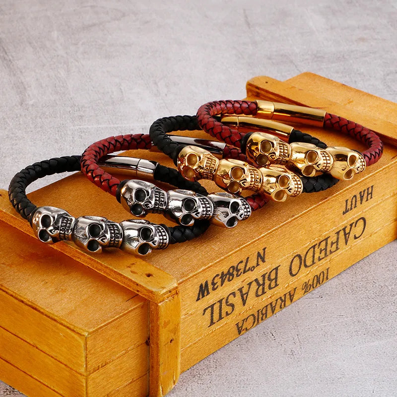 Hip-Hop Retro Color Block Pu Leather Titanium Steel 18K Gold Plated Men's Bangle