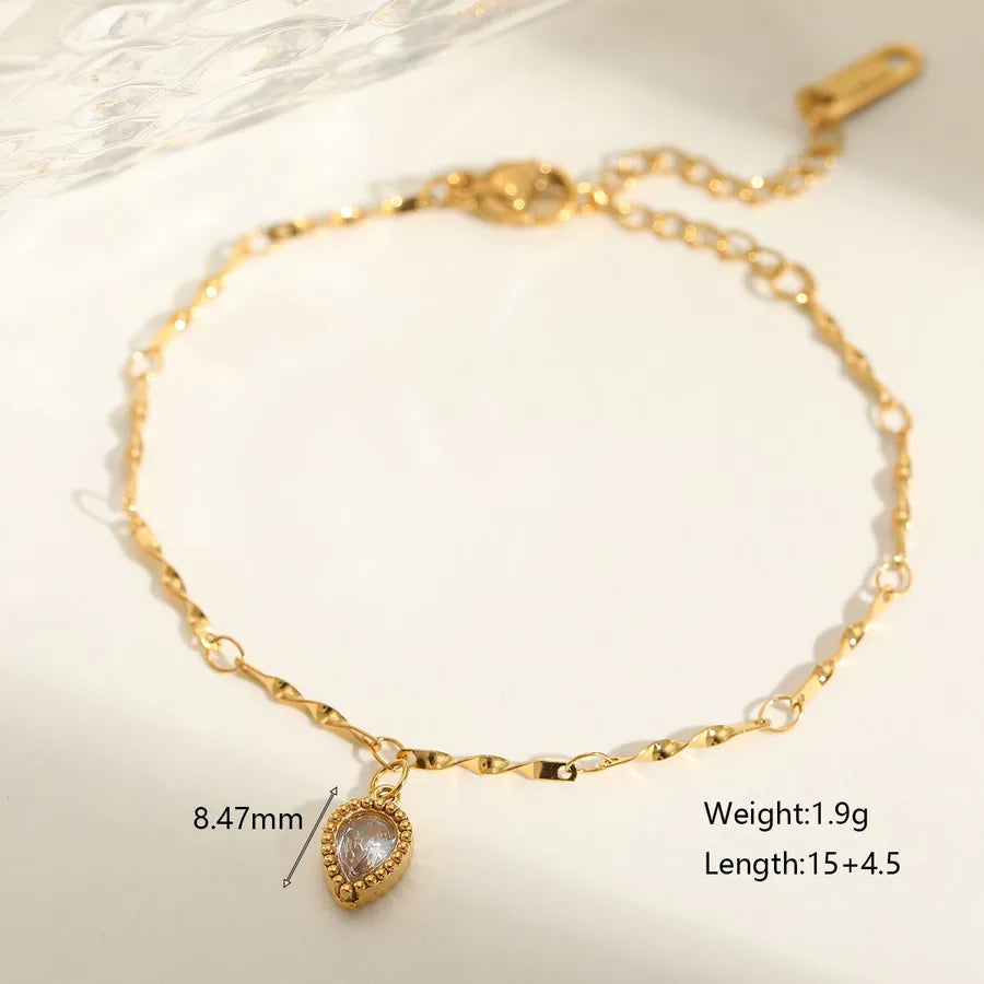 Cute Lady Romantic Oval Solid Color 304 Stainless Steel 18K Gold Plated Zircon cable chain Bracelets In Bulk