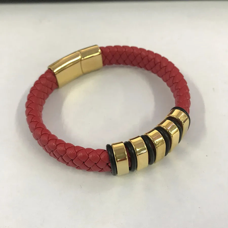 Leather rope bracelet men's stainless steel leather woven bracelet handmade metal leather bracelet jewelry