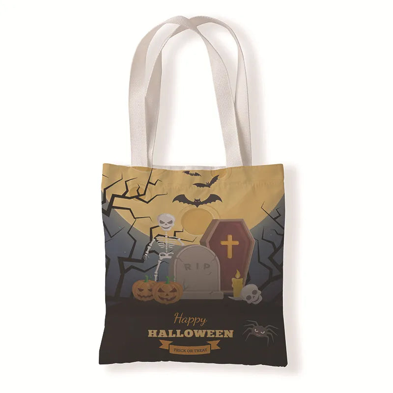 Halloween Unisex Medium Canvas Pumpkin Letter Elegant Streetwear Square Open Canvas Bag
