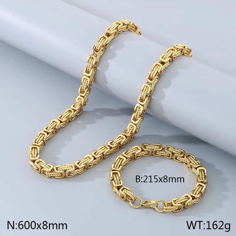 Wholesale Jewelry Hip-Hop Geometric 304 Stainless Steel 18K Gold Plated Jewelry Set