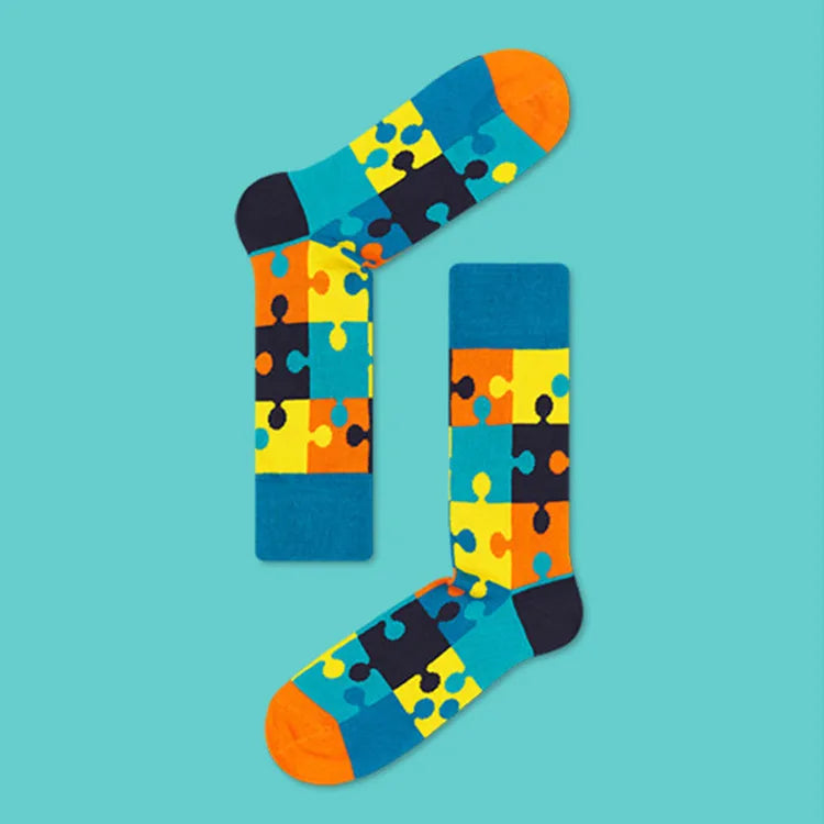 women's simple style classic style color block cotton printing crew socks a pair