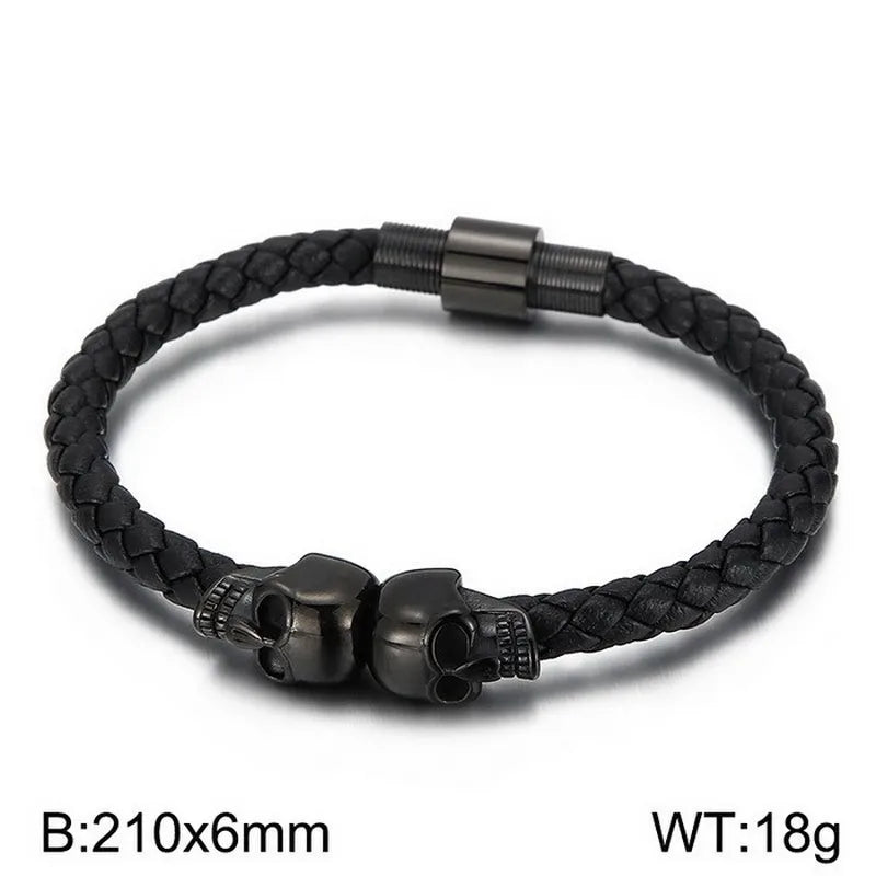 Retro Color Block Pu Leather Titanium Steel Plating 18K Gold Plated Men's Bangle