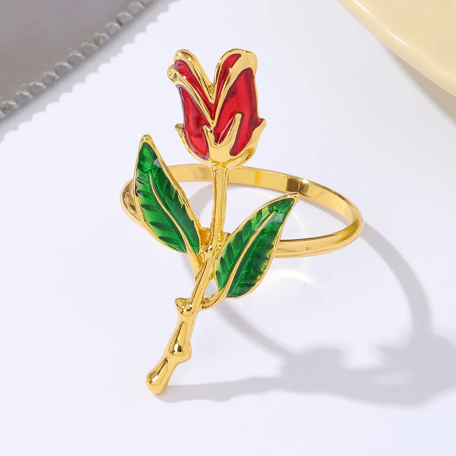 Elegant Cute rose flower Zinc alloy napkin rings 1 Piece