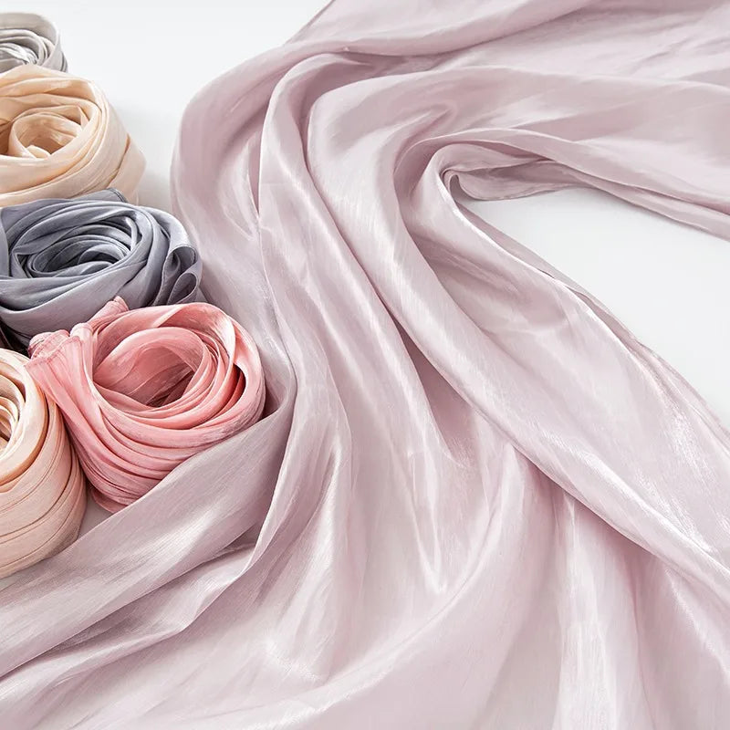 New Style Cool Breathable Bright Silk Chiffon Island Wrinkled Long Scarf Solid Color Simple Malay Indonesian Women's Bag Headscarf