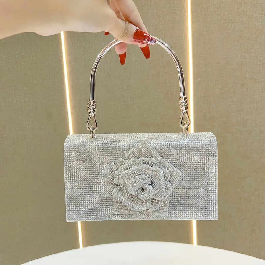 New Full Drill Handbag Water Diamond Flower Chain Small Square Bag Handbag Single Shoulder Slant Cross Evening Bag Ladies Purse