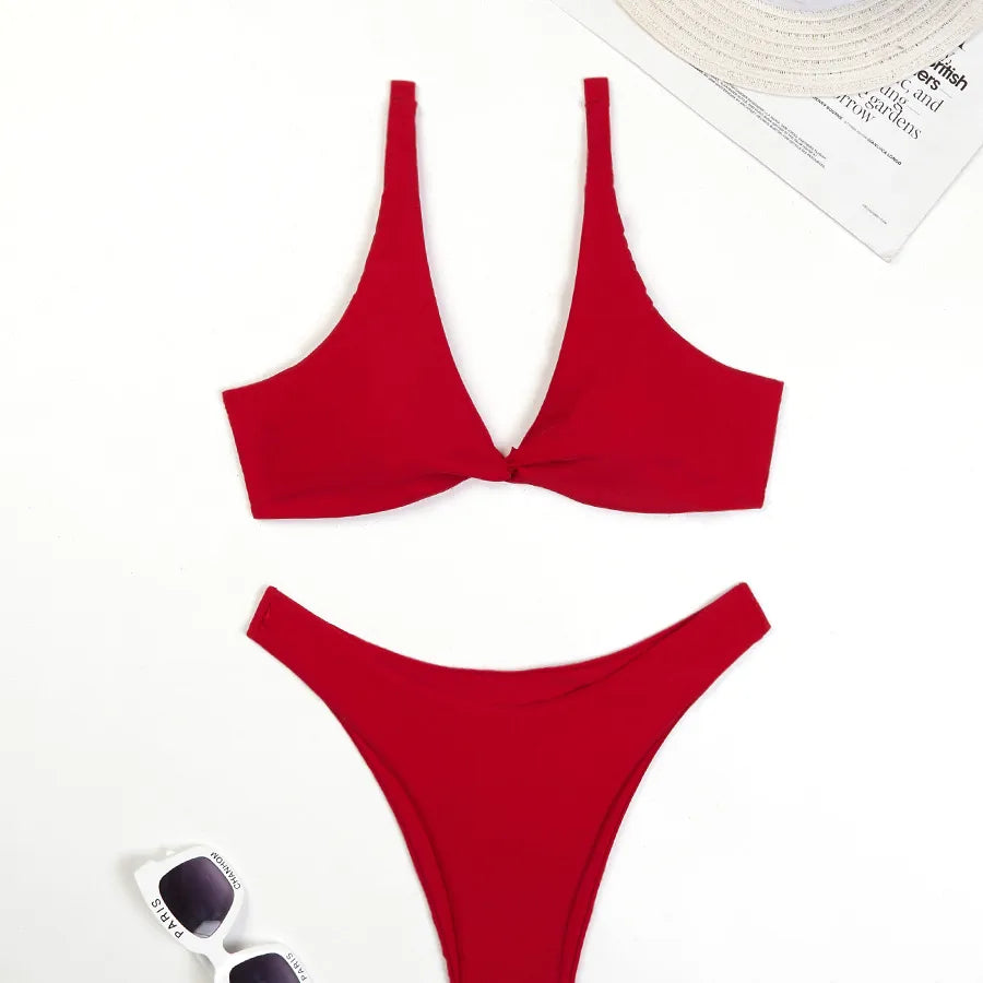 Women's Solid Color 2 Pieces Set Bikinis Swimwear