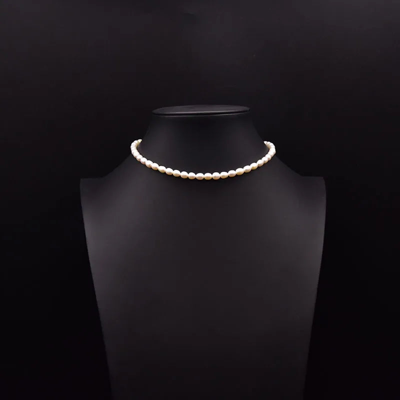 retro solid color freshwater pearl mixed materials plating 18k gold plated necklace