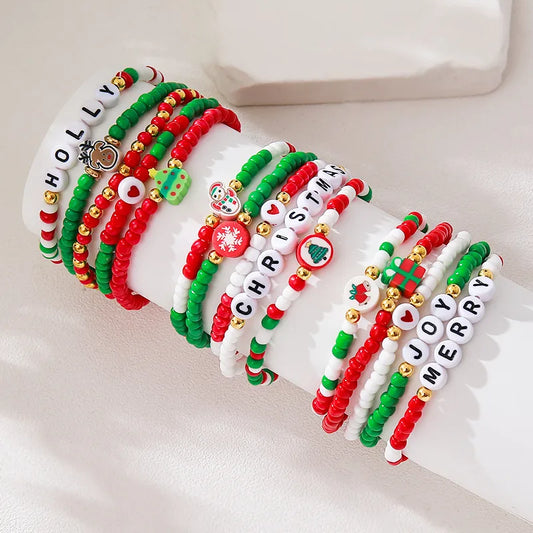 Christmas Themed Letter Bracelet Set With Gift Box  Hot Selling Ladies Bracelets Set Personalized Design
