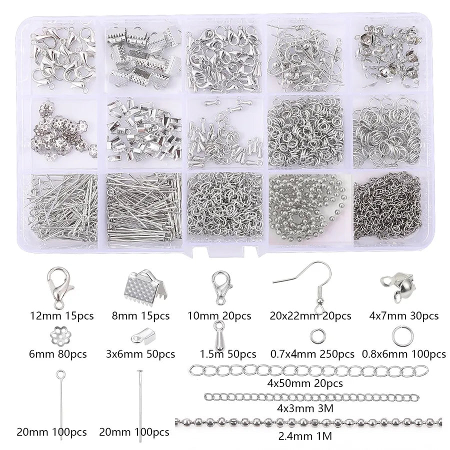 Handmade Beading Jewelry Accessories Kit Earring Hook Bracelet Necklace Material Tool Set Round Circle Chain Metal Simple Design