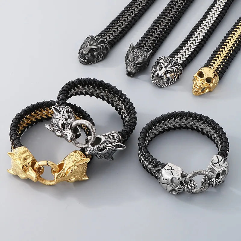 Business Streetwear Skull 304 Stainless Steel 18K Gold Plated Halloween Men's Bracelets