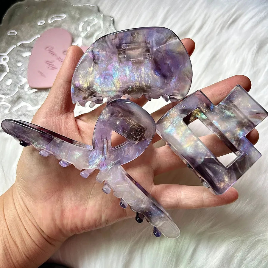 Elegant New Style Purple Cross Hair Clip Half Round Square Fish Tail Hair Clip Women's Fashion Accessory Resin Starry Night Dreamy
