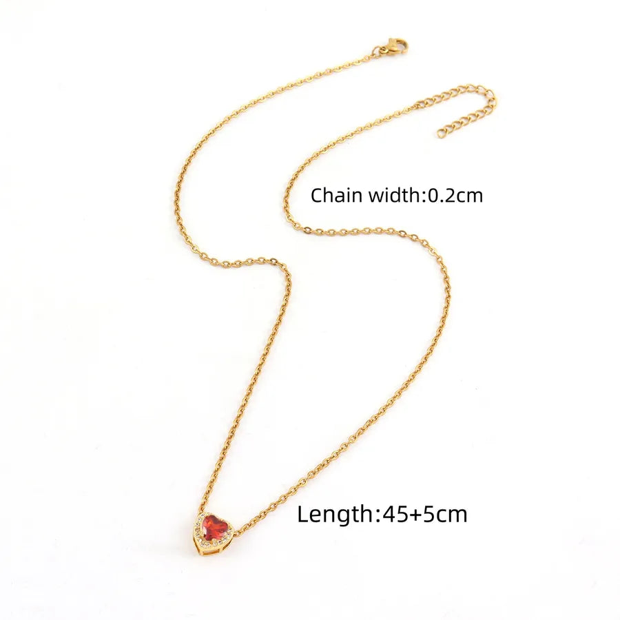 Wholesale Jewelry Elegant Simple Style Classic Style Heart Shape 201 Stainless Steel Copper Artificial Crystal Inlay cable chain Pendant Necklace