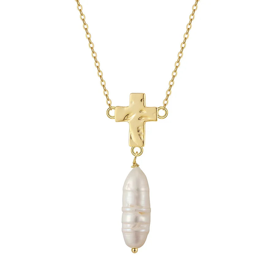 925 Sterling Silver Freshwater Pearl cable chain Plating Geometric Double Layer Necklaces Pendant Necklace Necklace