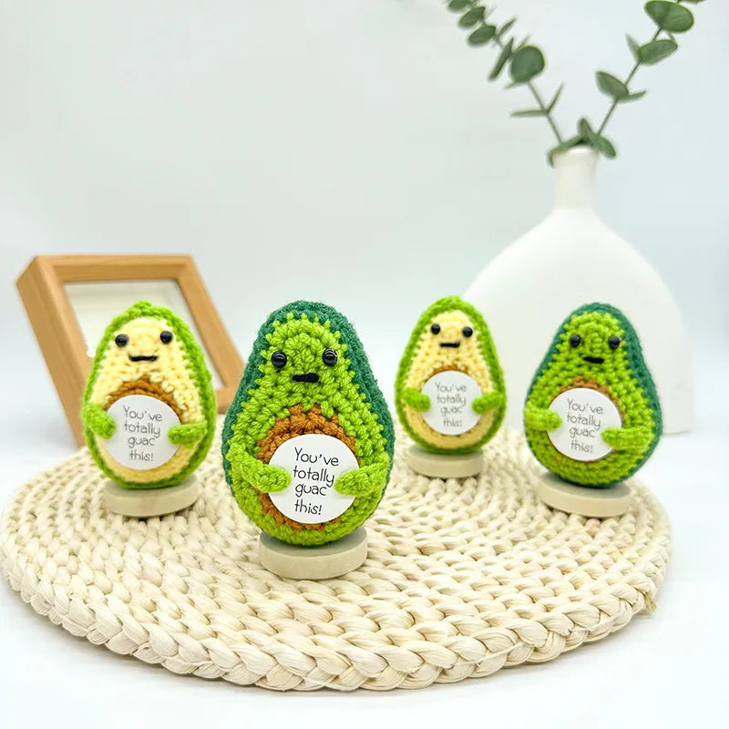 Hand Knitted Avocado Doll Finished Product Yarn Woven Motivational Card Desktop Decoration Toy Plush Material Gift