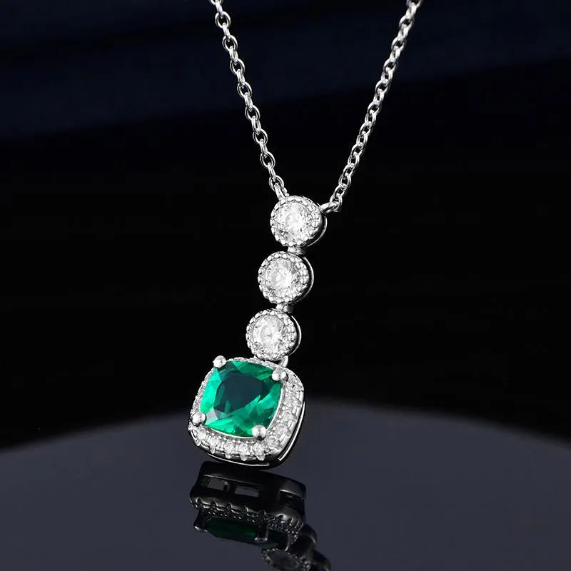 1 Piece 925 Sterling Silver Geometric May Birthstone Emerald High Carbon Diamond White Gold Plated cable chain Rings Necklace