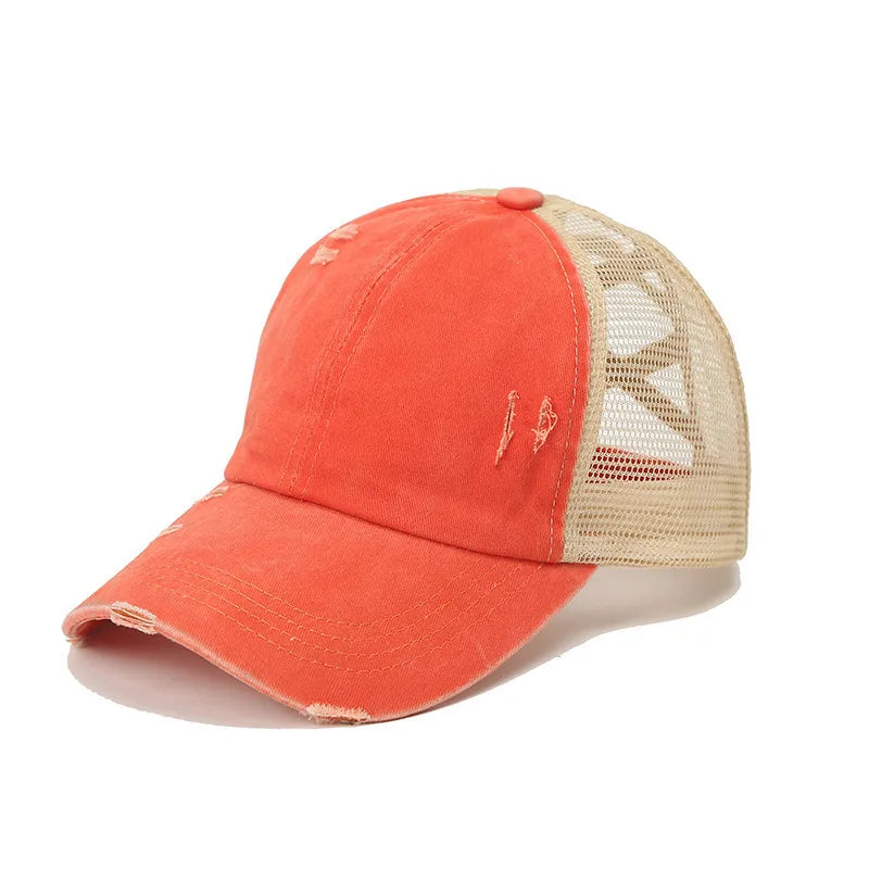New Washed Retro Pure Color Mesh Hat Cross Design Sun Protection Baseball Cap Spring Autumn Season Unisex Hat