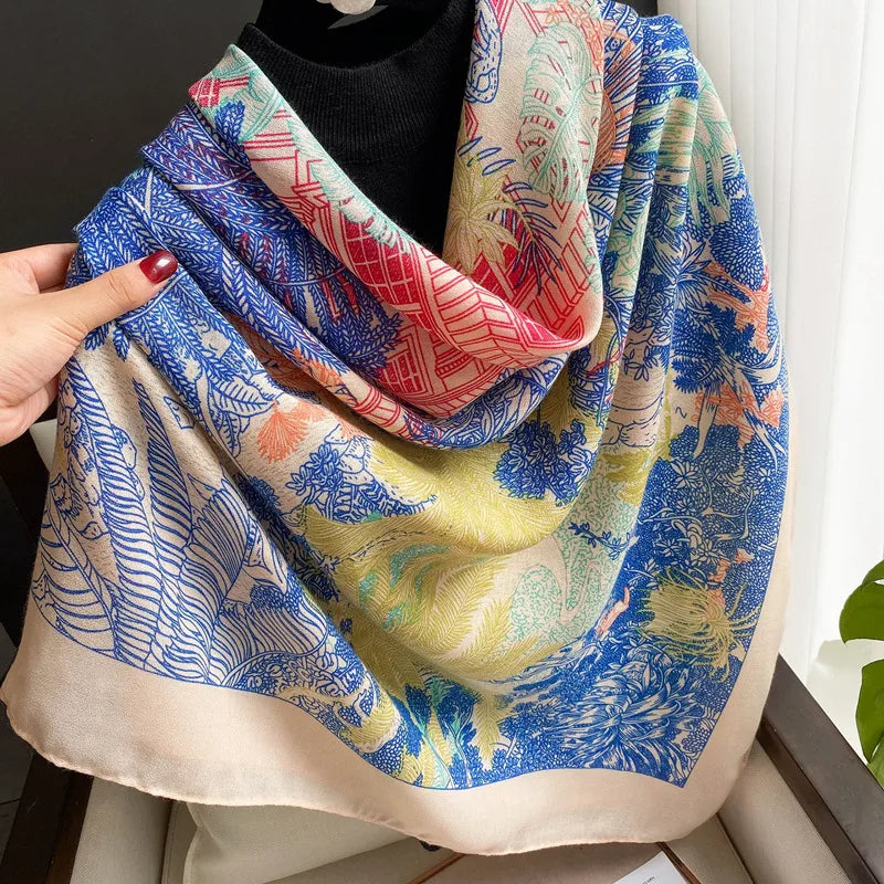 women's retro ethnic style printing polyester printing scarf