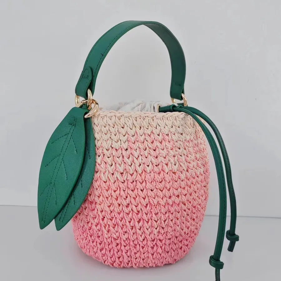 Women's Paper Color Block Fruit Vacation Beach Streetwear Weave Bucket String Straw Bag