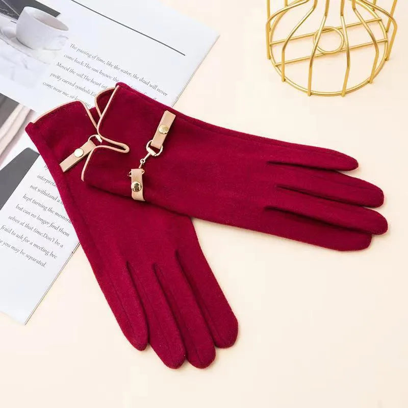 In Stock Warm with Velvet Autumn and Winter Women's Gloves Soft Touch Screen Outdoor Windproof Cycling Velvet Gloves Wholesale