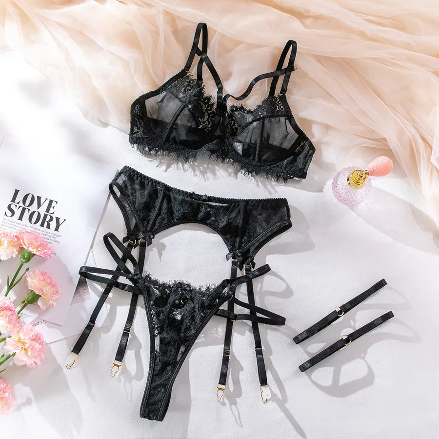 women's sexy solid color sexy lingerie sets party underwire bra mid waist thong sexy lingerie