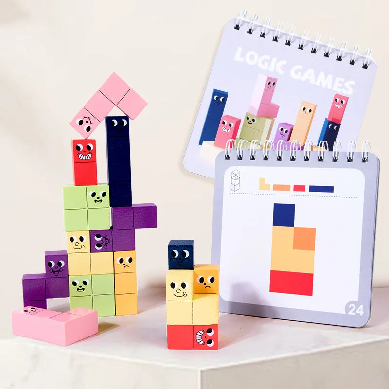 Educational Wooden Geometric Puzzle Blocks Children's Early Learning Space Assembly Toys For Toddler Kids Intelligence Training