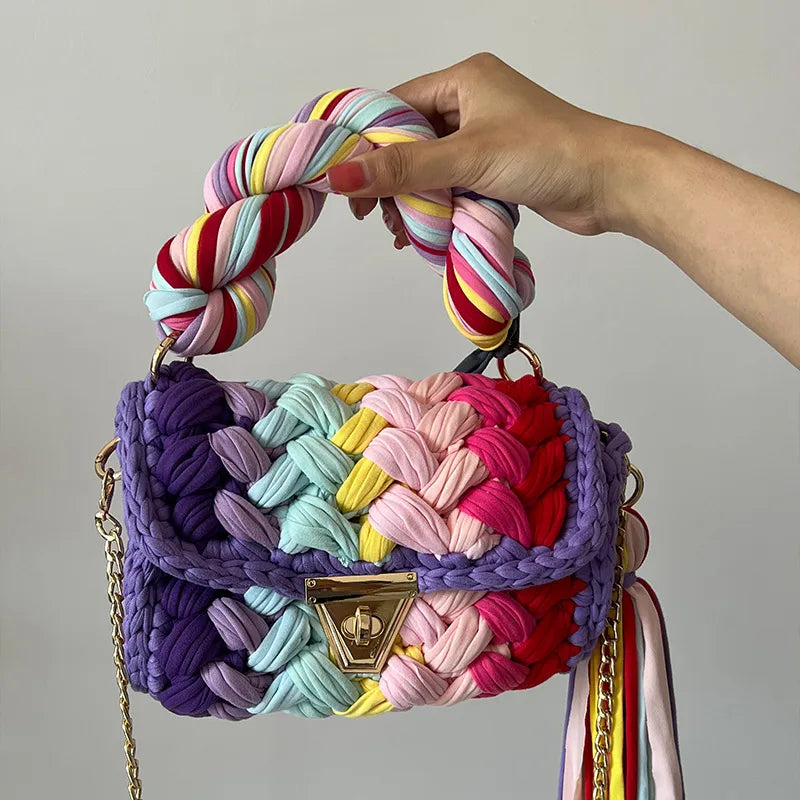 women's polyester color block elegant ethnic style square lock clasp handbag