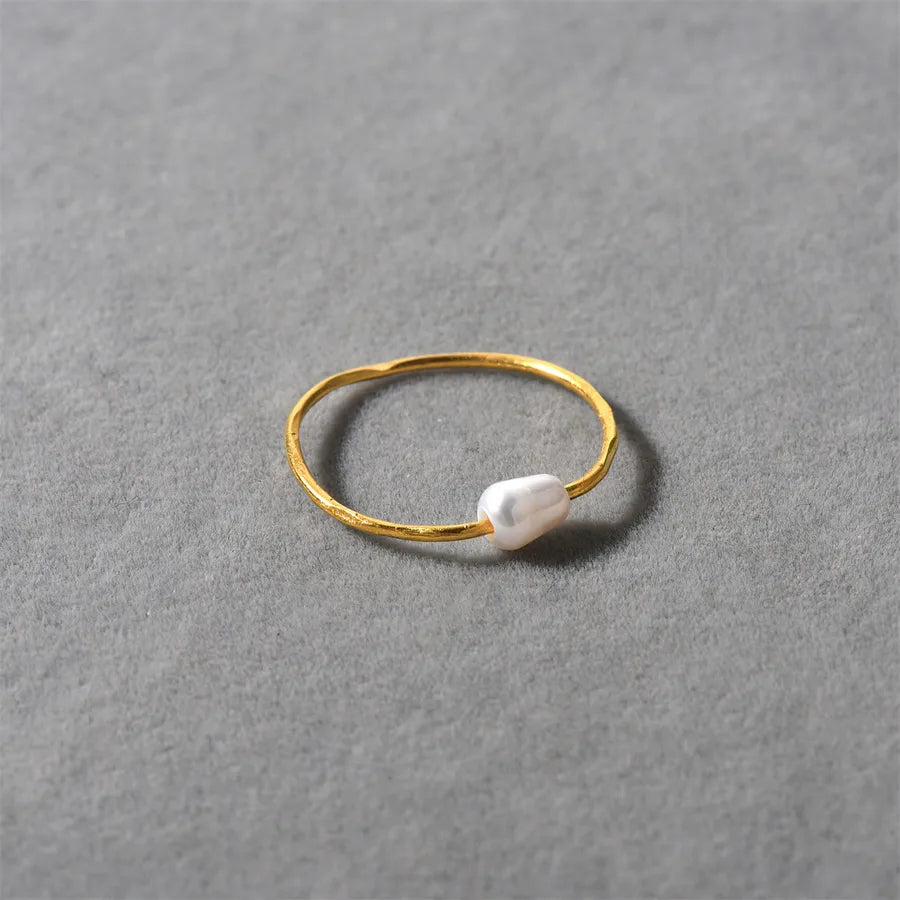 Elegant Simple Style Geometric Freshwater Pearl Brass 18K Gold Plated Rings In Bulk
