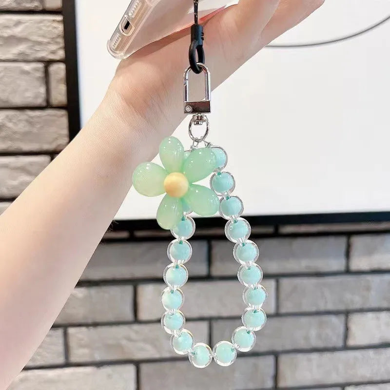 sweet flower plastic beaded mobile phone chain