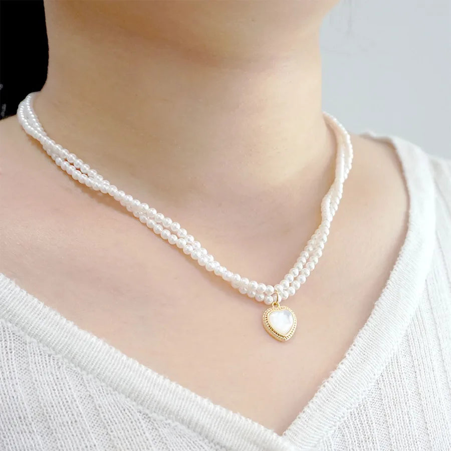 Elegant Glam Vintage Style Heart Shape Imitation Pearl Titanium Steel Copper Handmade Shell Gold Plated Women's Pendant Necklace