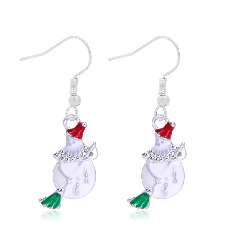 Fashionable Minimalist Christmas Series Earrings Women's Bell Drop Oil Flower Ring Snowman Christmas Tree Santa Claus Ear Jewelry