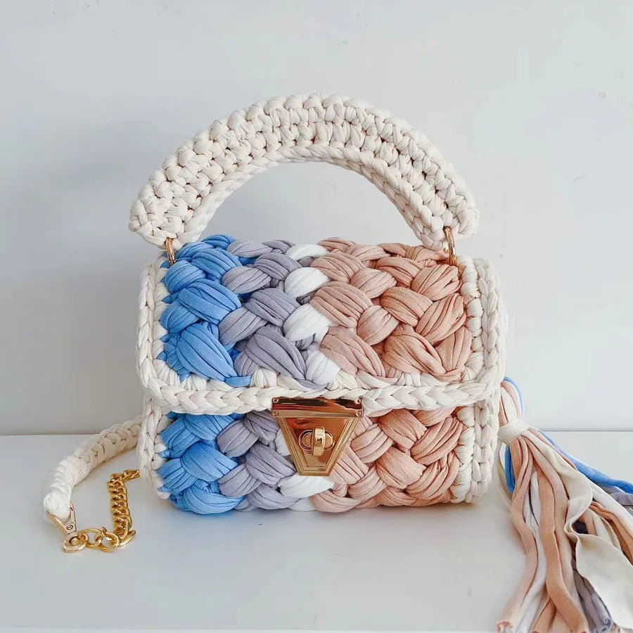 women's polyester color block elegant ethnic style square lock clasp handbag