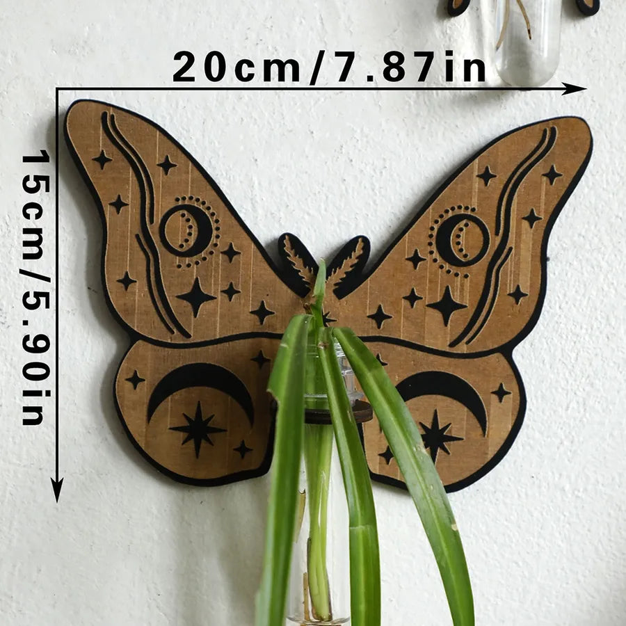 Retro Hexagram Moon Butterfly Wood pendant Wall Art