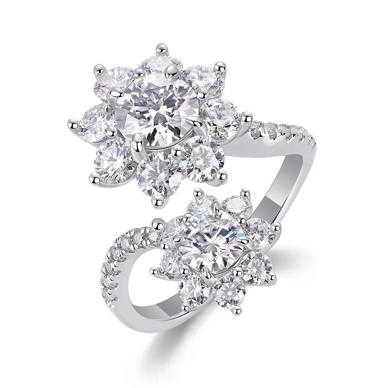 Moissanite 925 Sterling Silver Open Rings GRA Certificate Geometric Open Rings