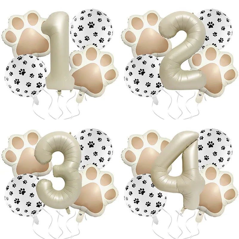 32-Inch Number Shaped Aluminum Foil Balloon Pet Animal Theme Paw Balloon Set Birthday Party Photography Props Celebration