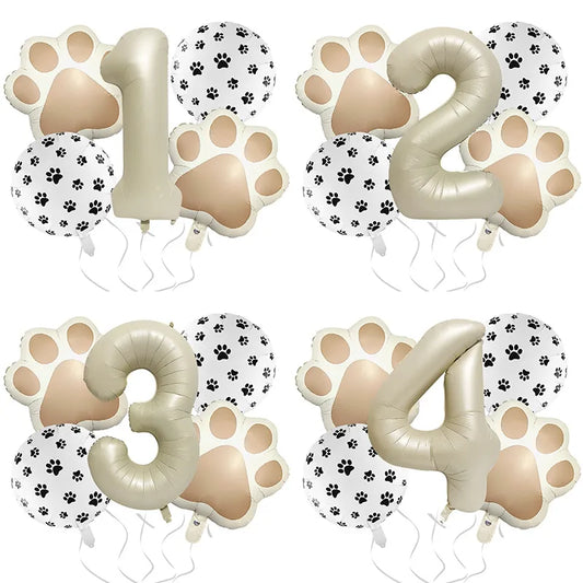 32-Inch Number Shaped Aluminum Foil Balloon Pet Animal Theme Paw Balloon Set Birthday Party Photography Props Celebration